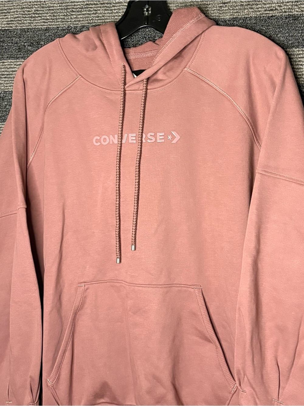NWT Converse Women’s Dusty Pink Twisted Knit Hoodie Sweatshirt Oversized Small - Picture 3 of 9